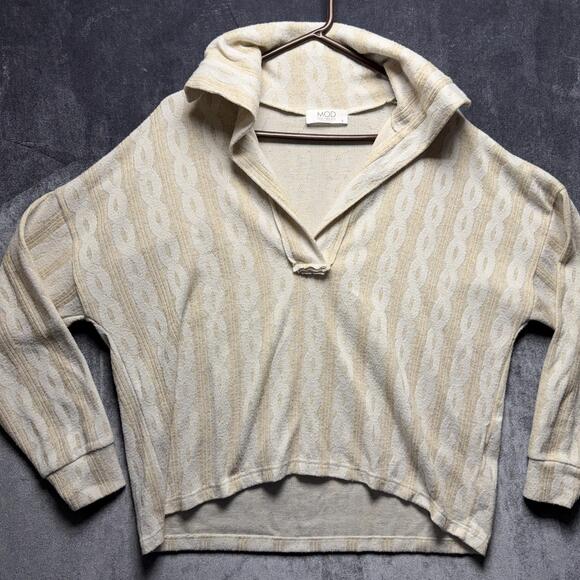MOD ON TREND Sweaters - MOD ON TREND Sweater Womens Sz S Beige Collared Knit Geometric Pullover
